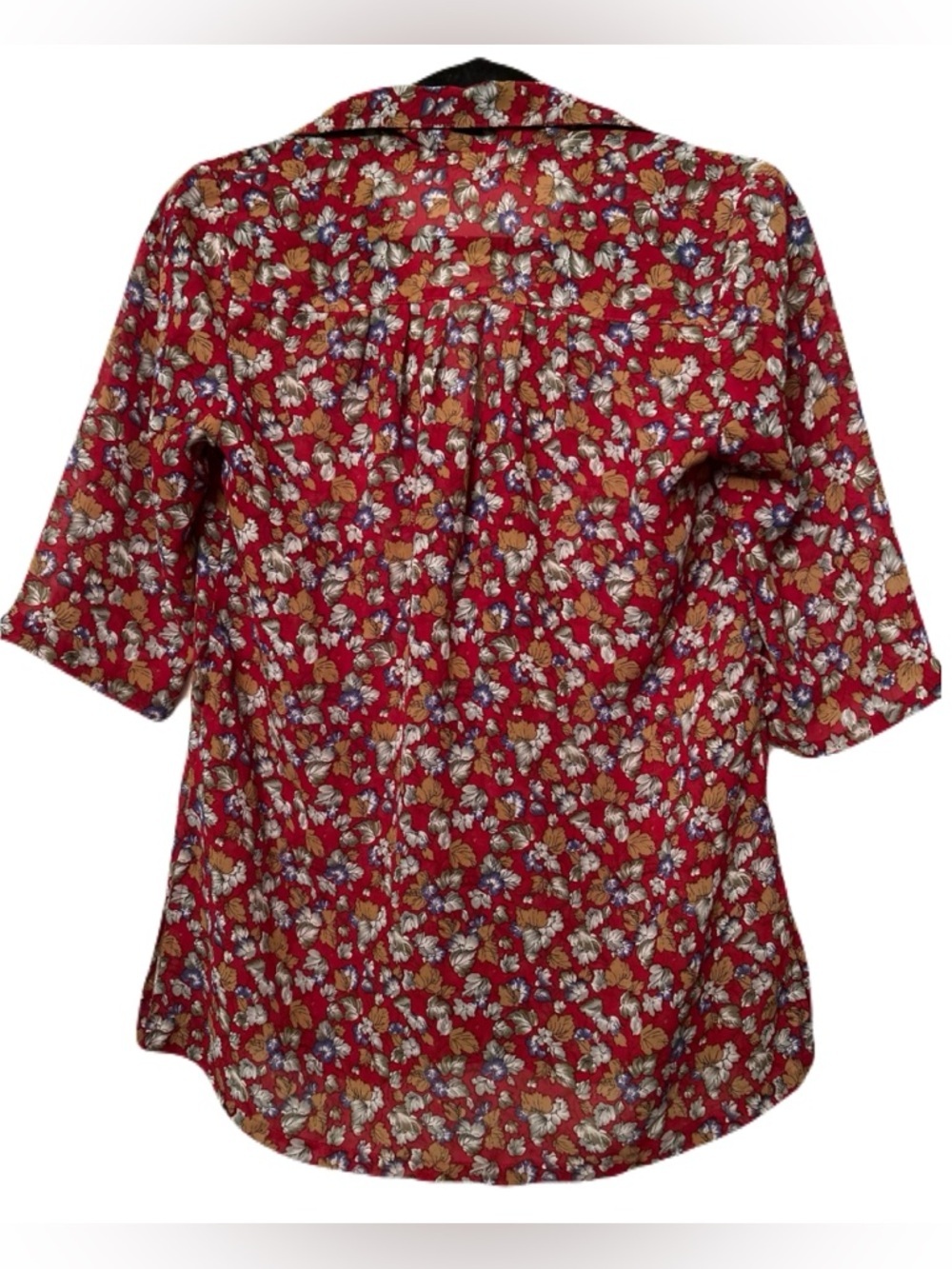 VIVA FLEUR Vintage Red Floral Button-Up Blouse Sz 7 Retro Cottagecore BohoTop - Picture 15 of 16